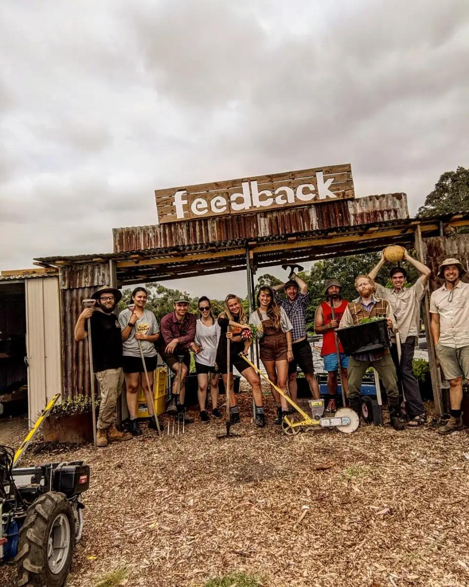 A group of FO volunteers working together at the original FO farm
